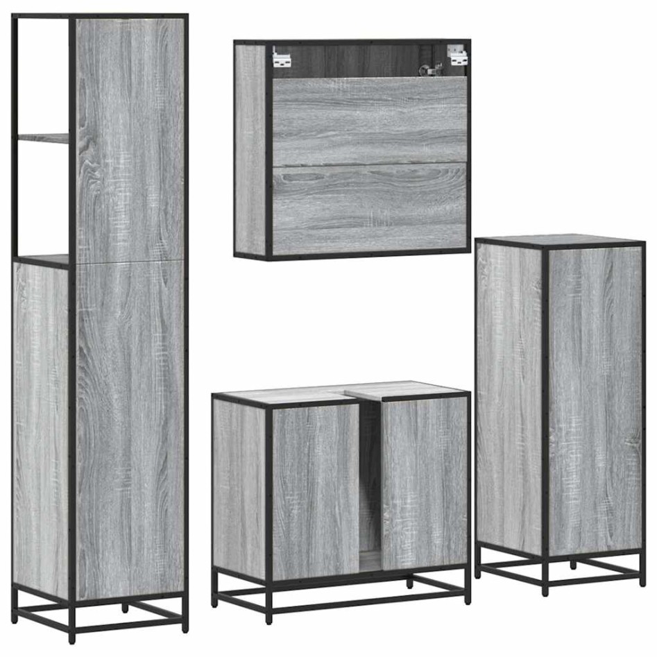 Set de muebles de baño 4 pzas madera contrachapada gris