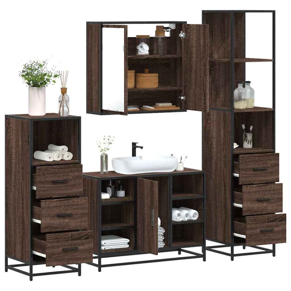 Set de muebles baño 4 pzas madera contrachapada roble