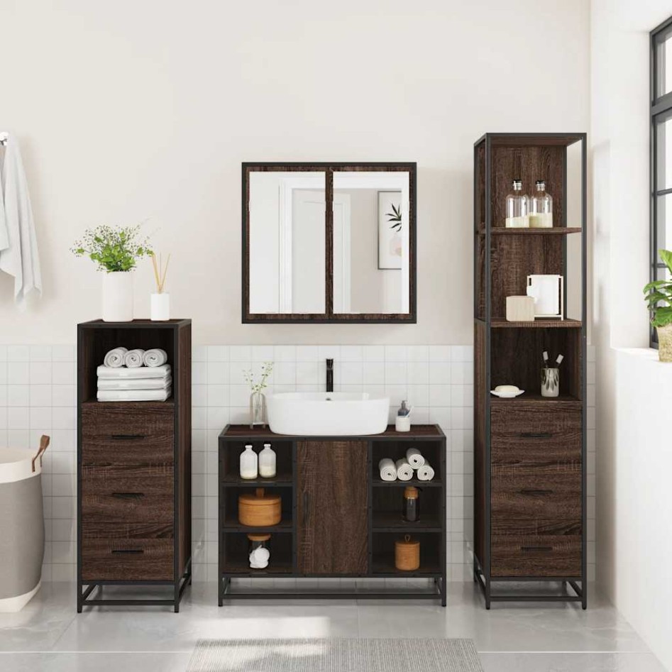 Set de muebles baño 4 pzas madera contrachapada roble