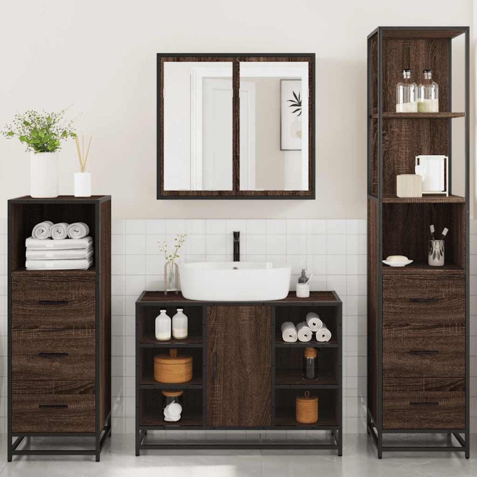 Set de muebles baño 4 pzas madera contrachapada roble