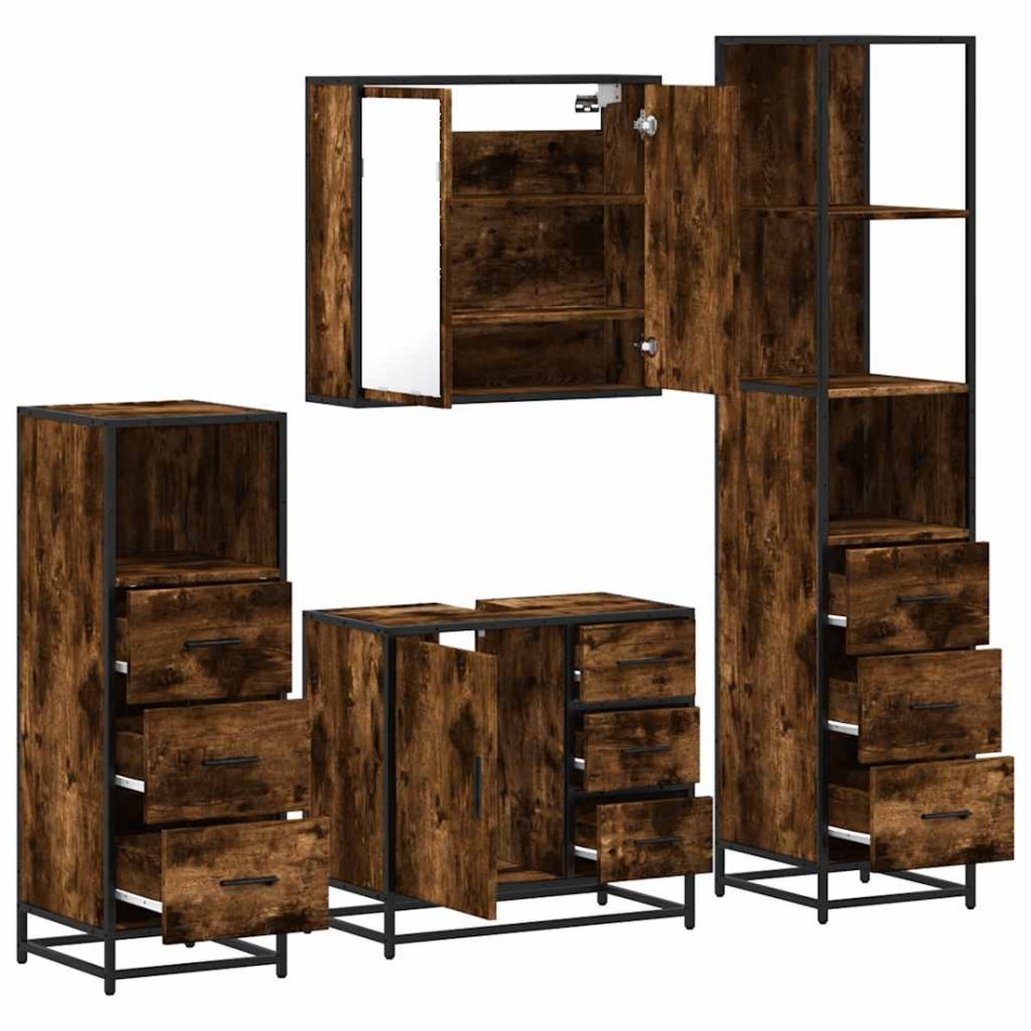 Set de muebles baño 4 pzas madera contrachapada roble