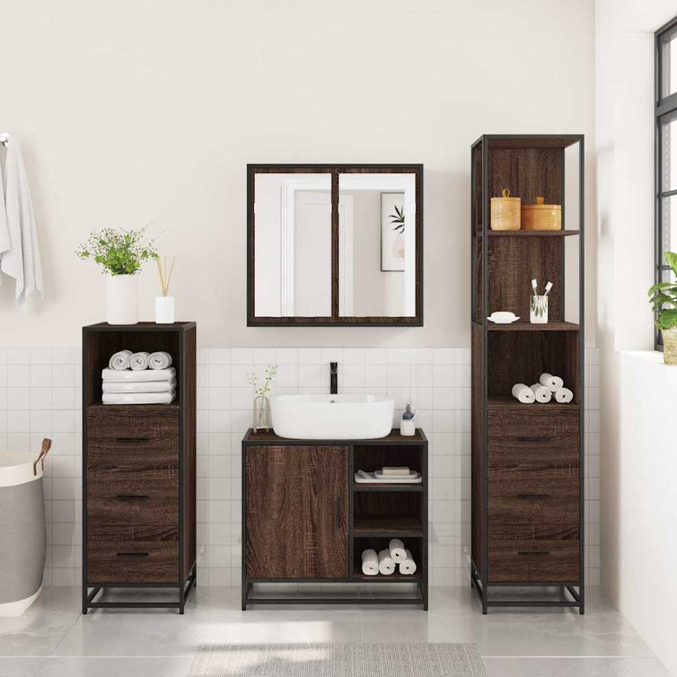 Set de muebles baño 4 pzas madera contrachapada roble