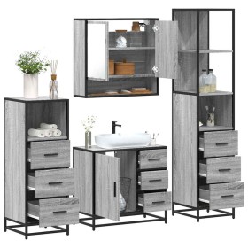 Set de muebles de baño 4 pzas madera contrachapada gris