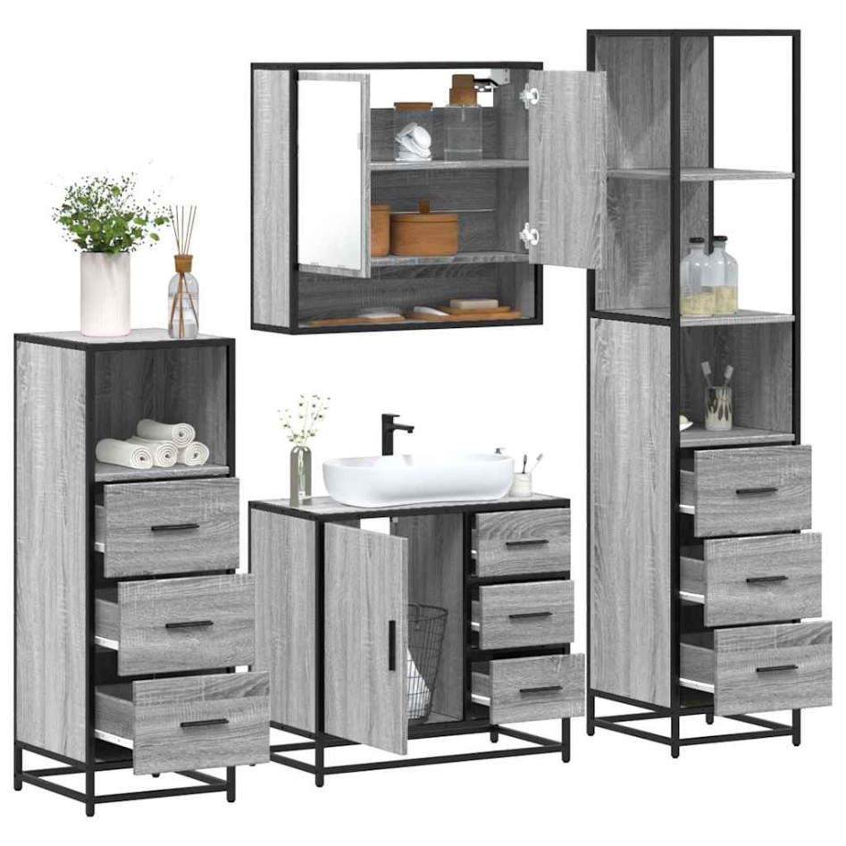 Set de muebles de baño 4 pzas madera contrachapada gris