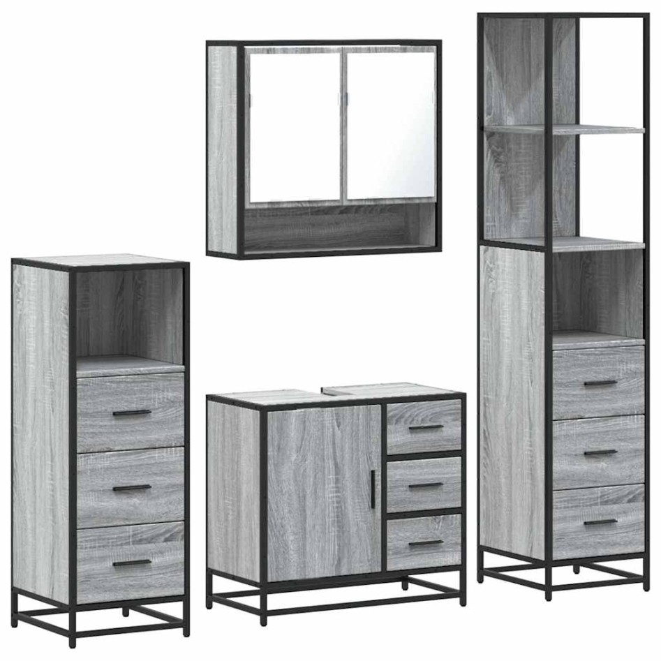 Set de muebles de baño 4 pzas madera contrachapada gris