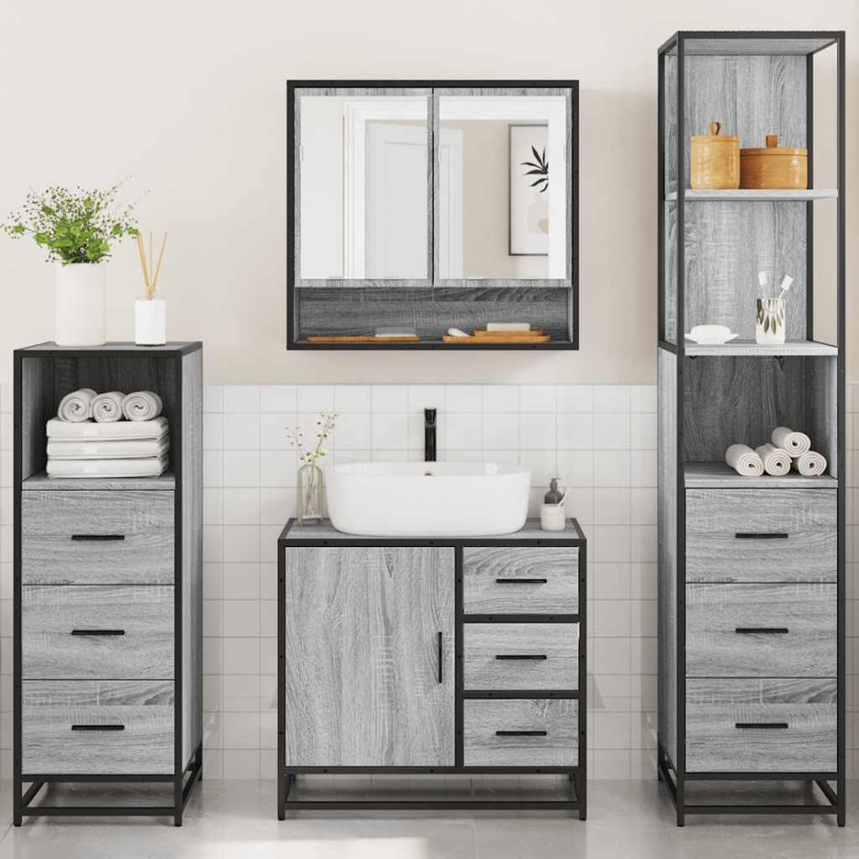 Set de muebles de baño 4 pzas madera contrachapada gris