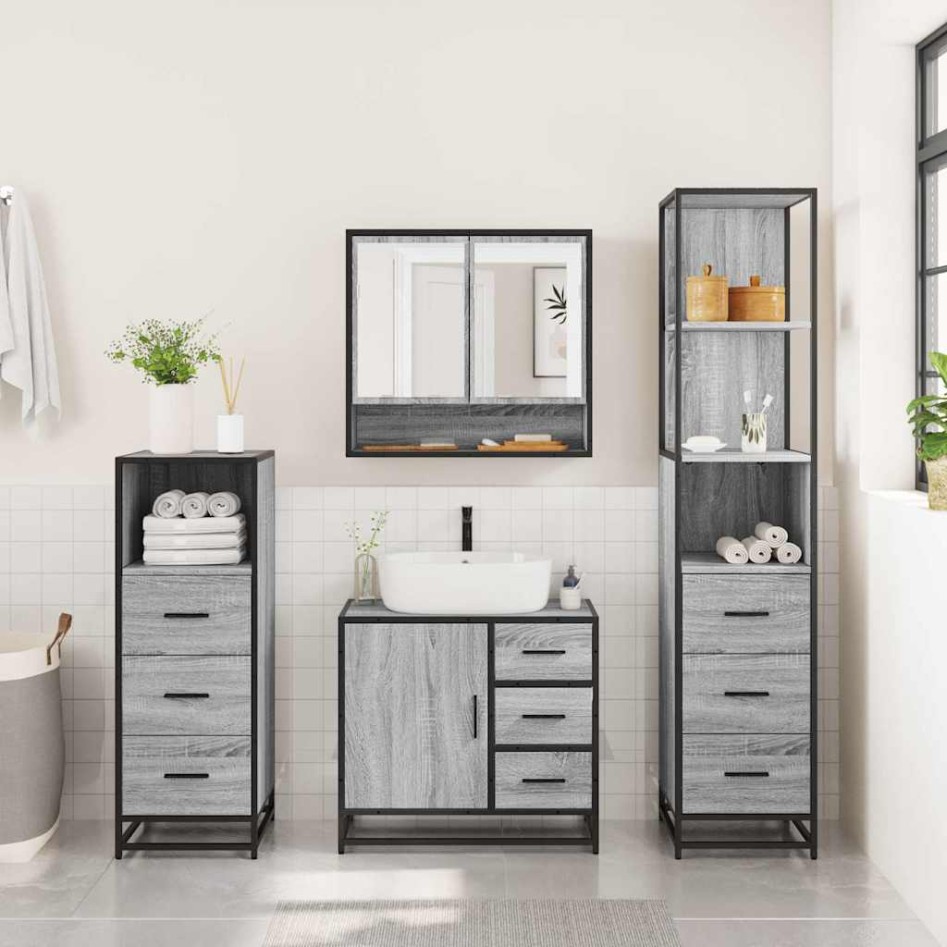 Set de muebles de baño 4 pzas madera contrachapada gris