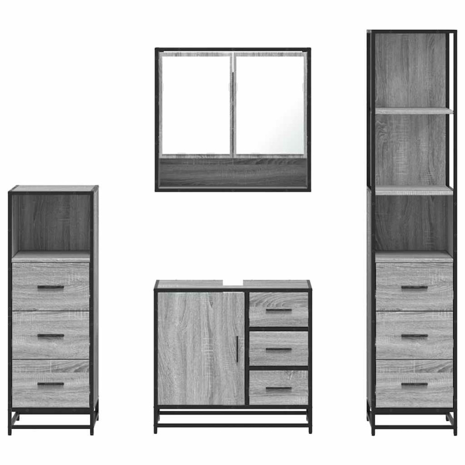 Set de muebles de baño 4 pzas madera contrachapada gris
