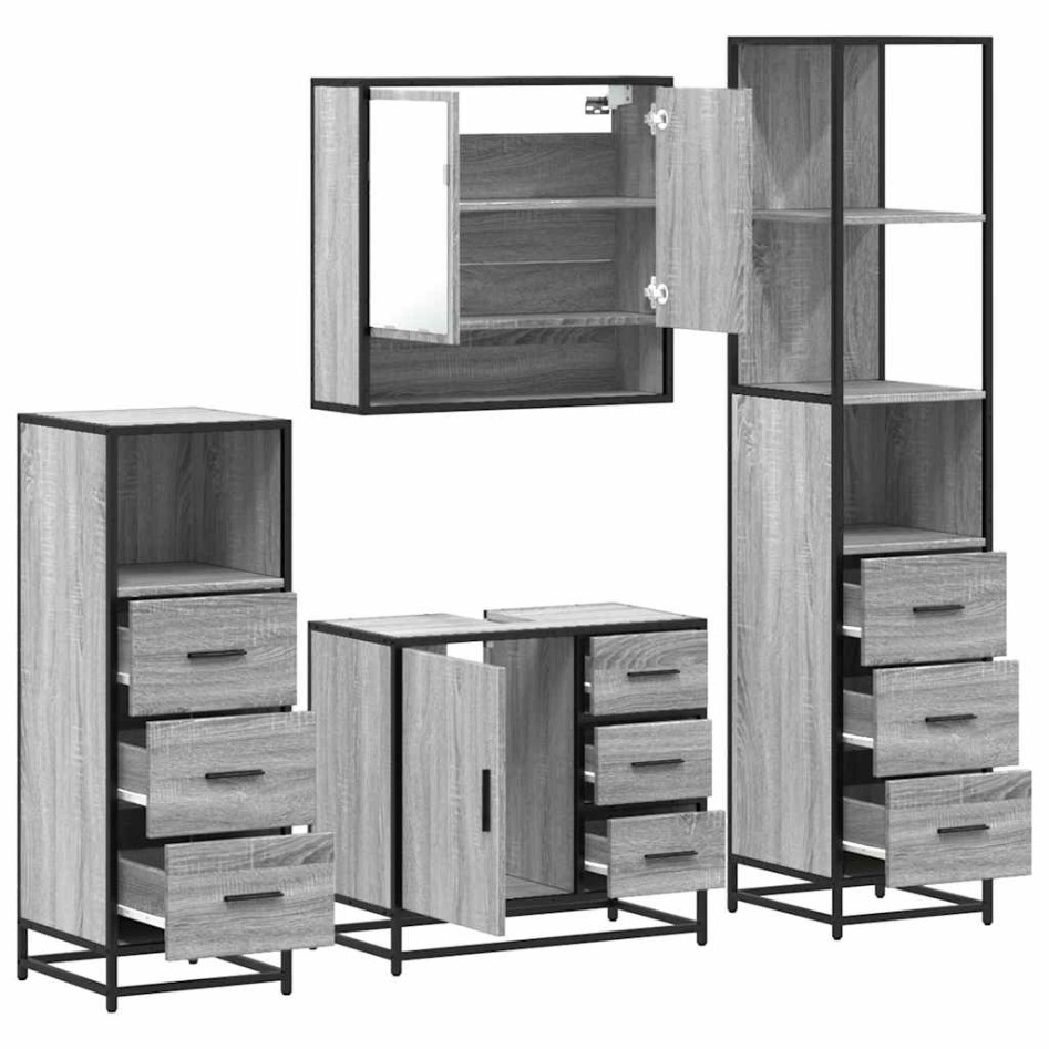 Set de muebles de baño 4 pzas madera contrachapada gris