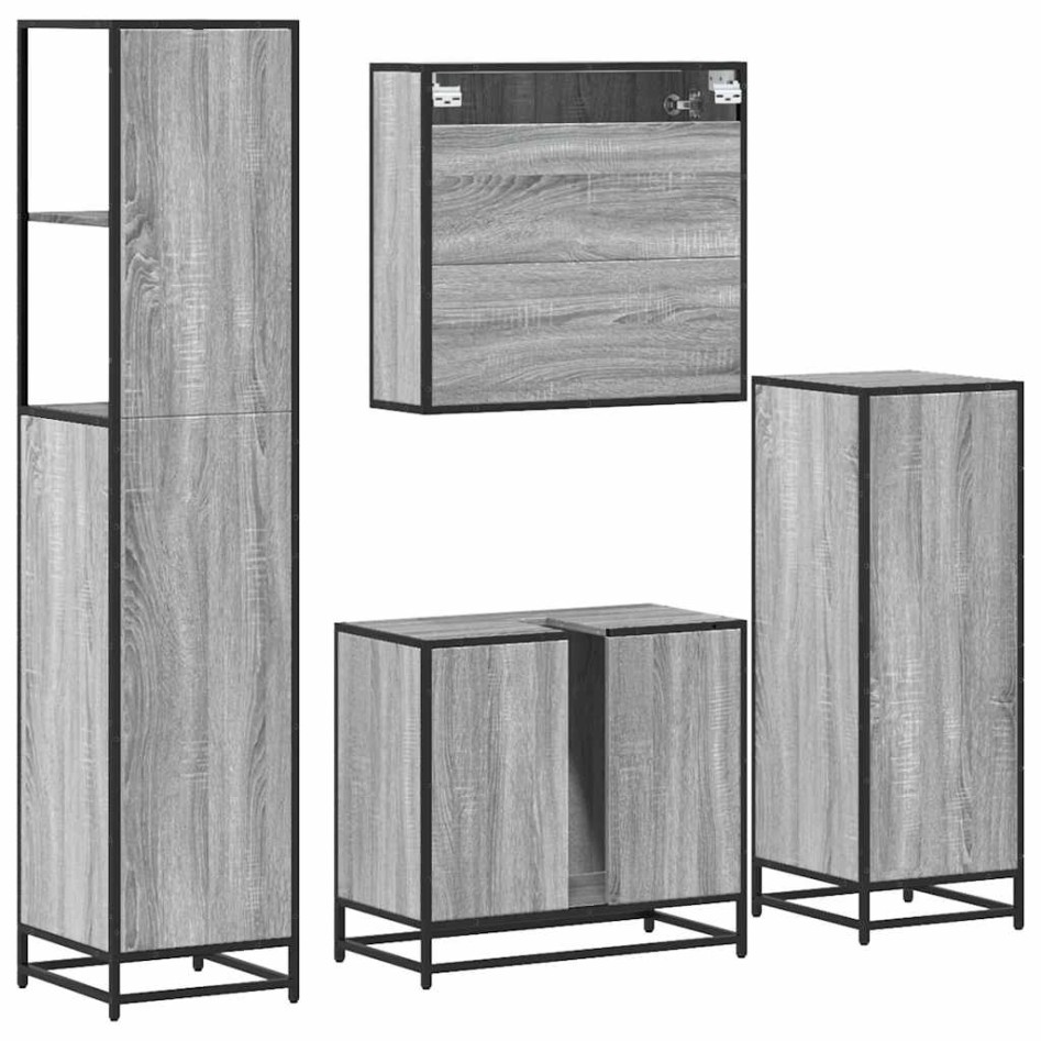 Set de muebles de baño 4 pzas madera contrachapada gris