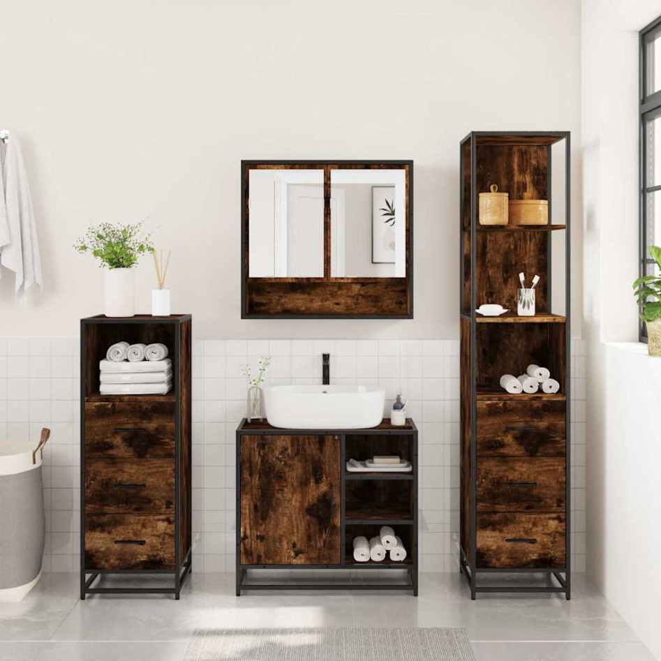 Set de muebles baño 4 pzas madera contrachapada roble