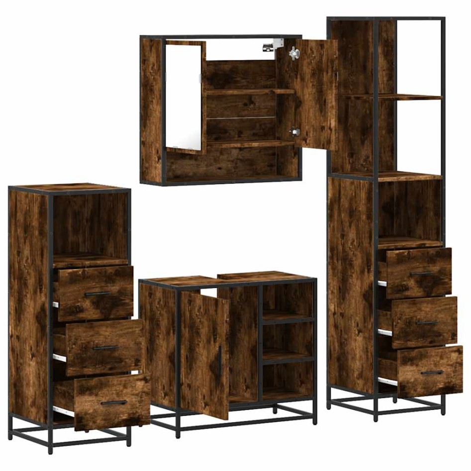 Set de muebles baño 4 pzas madera contrachapada roble