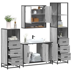 Set de muebles de baño 4 pzas madera contrachapada gris