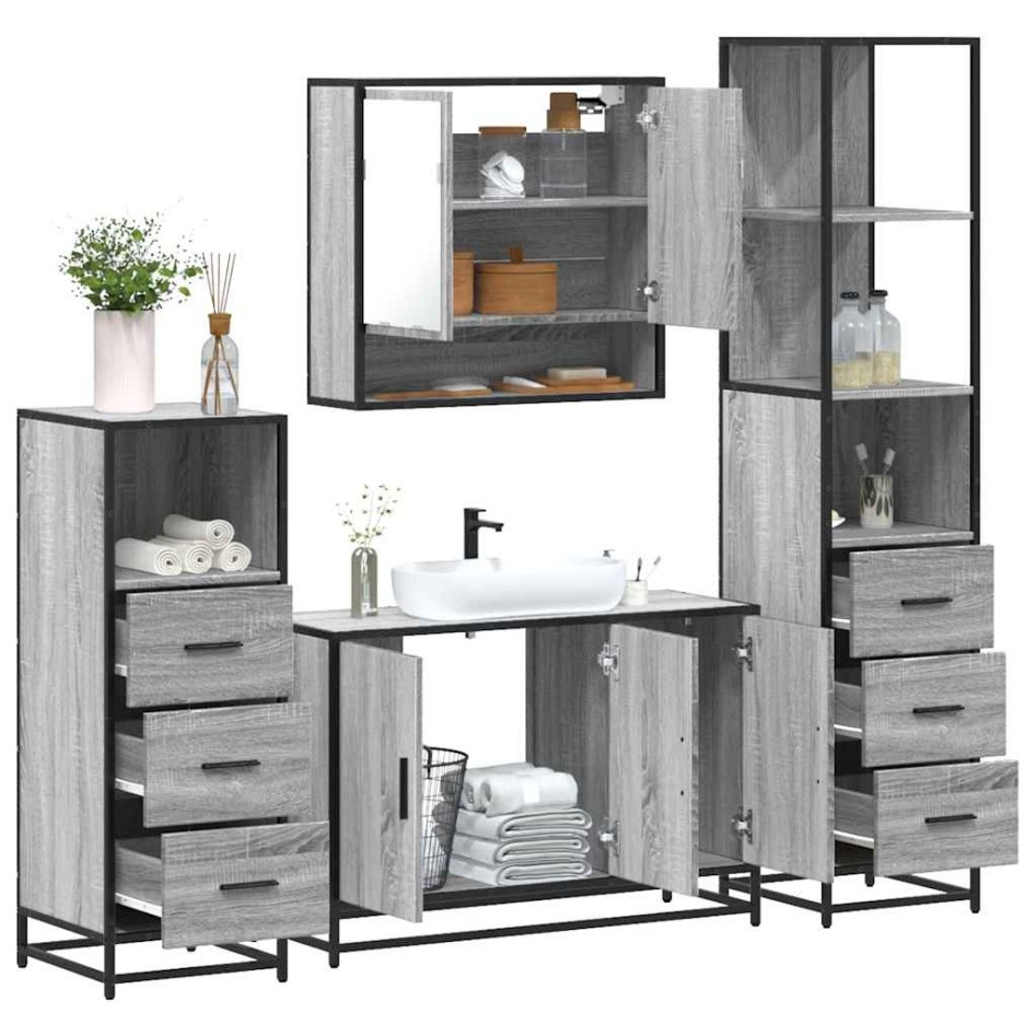 Set de muebles de baño 4 pzas madera contrachapada gris
