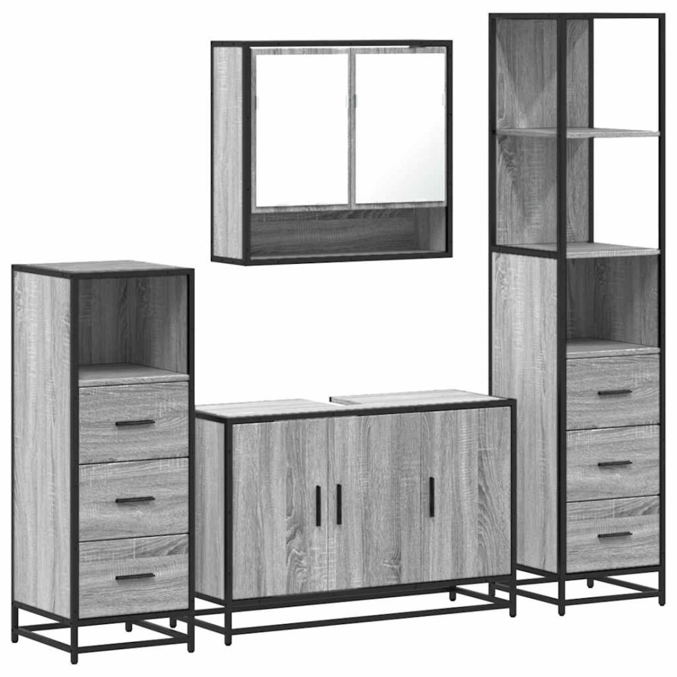 Set de muebles de baño 4 pzas madera contrachapada gris