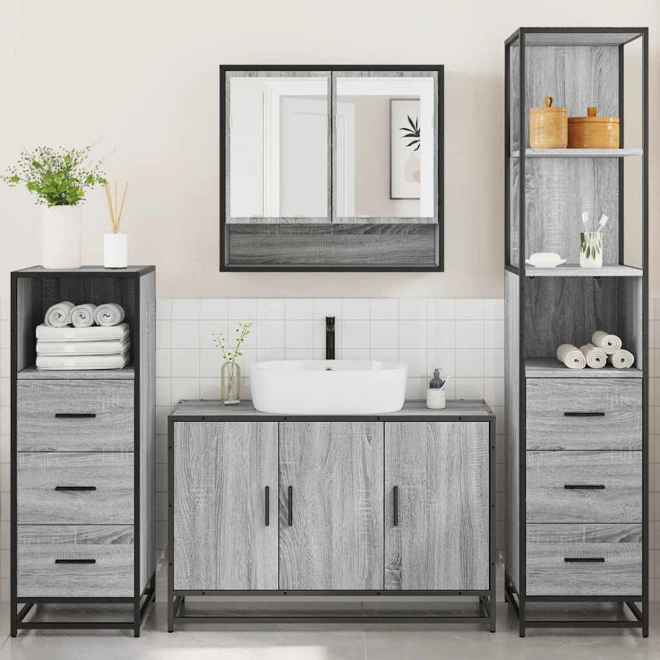Set de muebles de baño 4 pzas madera contrachapada gris