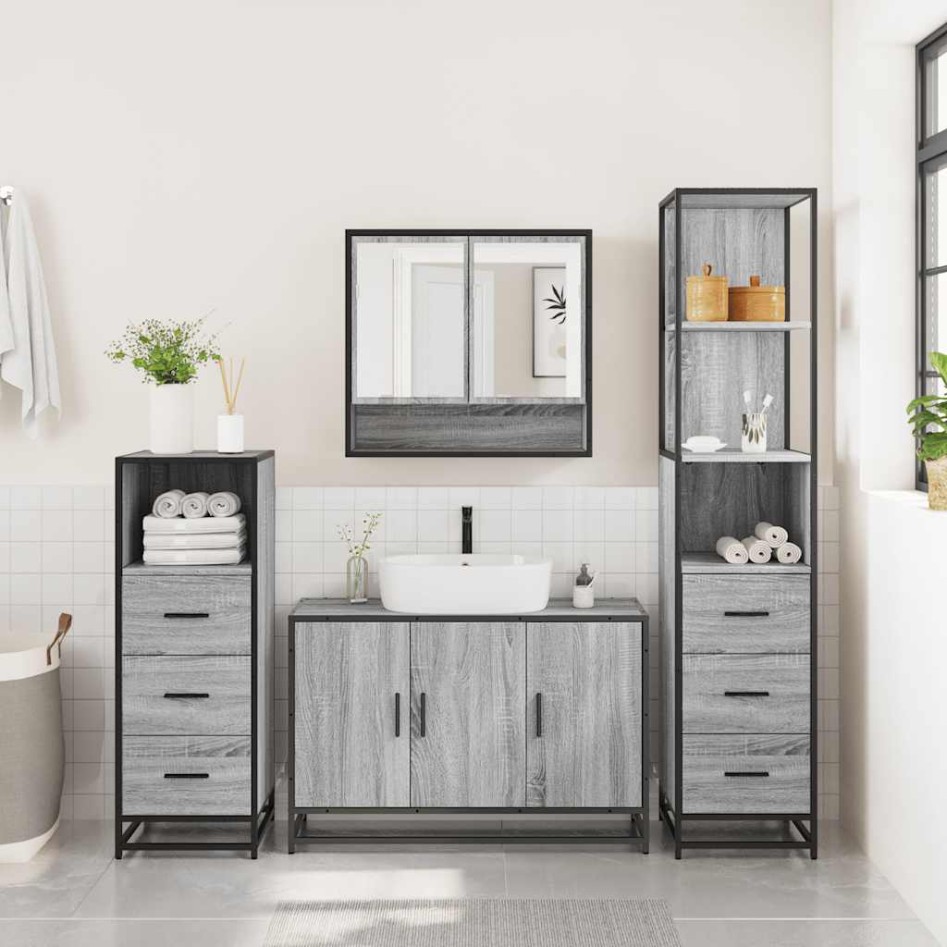 Set de muebles de baño 4 pzas madera contrachapada gris