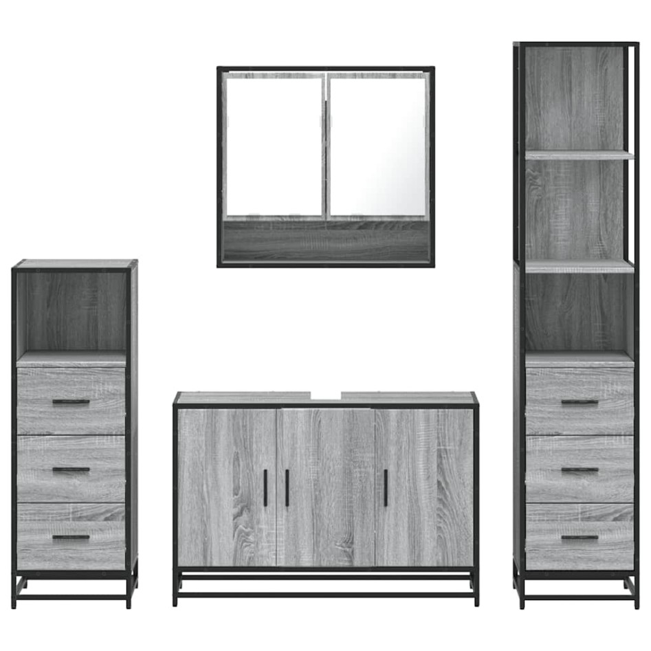 Set de muebles de baño 4 pzas madera contrachapada gris