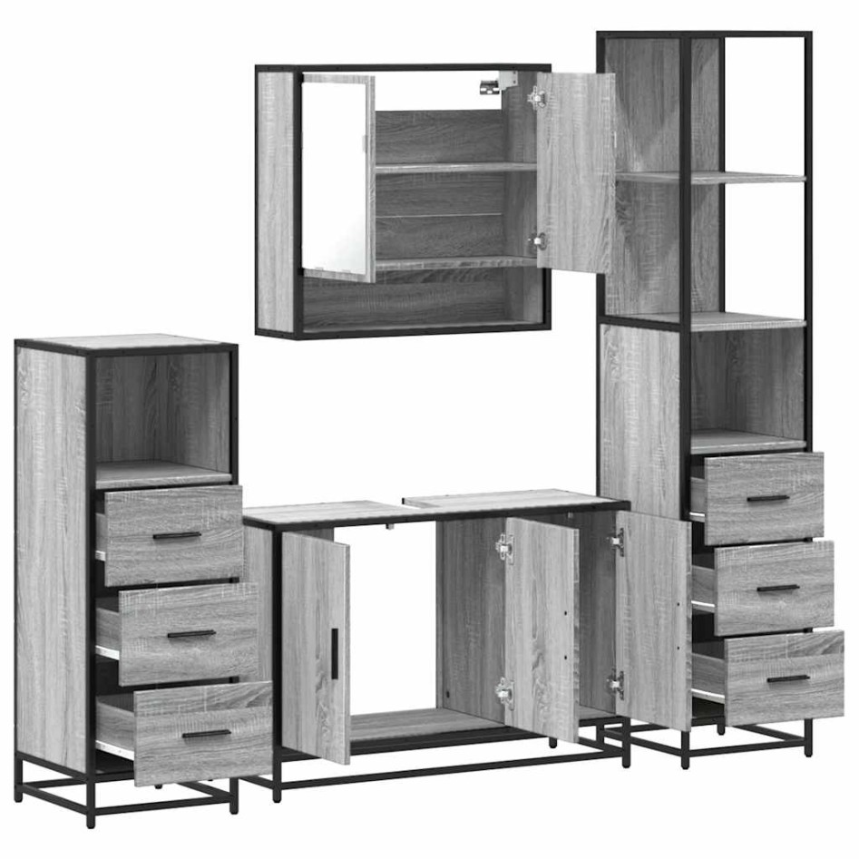 Set de muebles de baño 4 pzas madera contrachapada gris