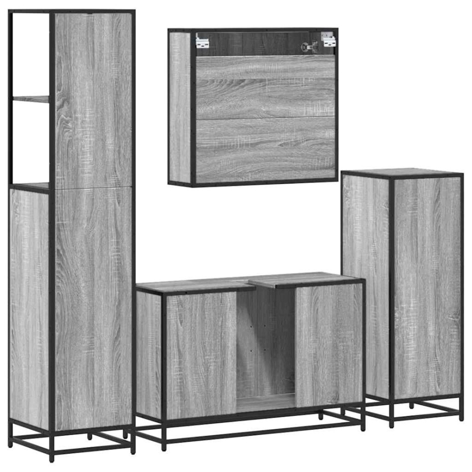 Set de muebles de baño 4 pzas madera contrachapada gris