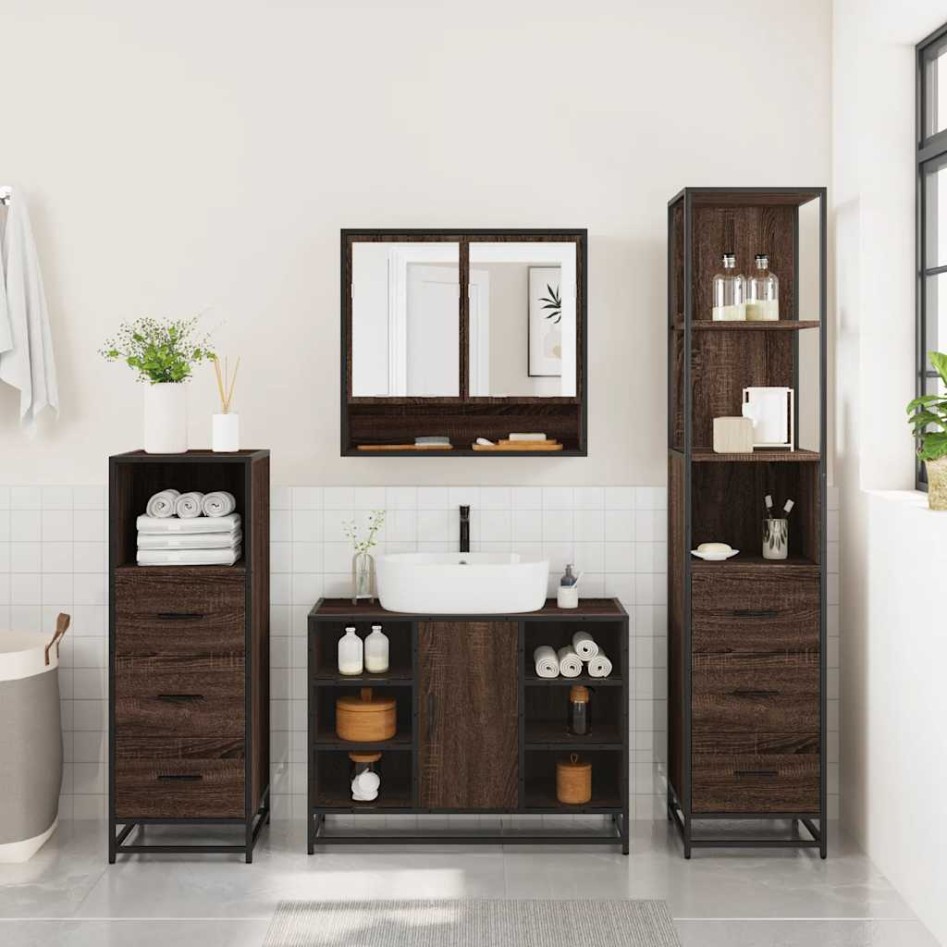 Set de muebles baño 4 pzas madera contrachapada roble
