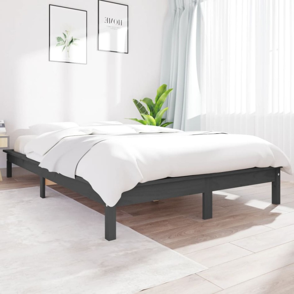 Estructura de cama de madera maciza de pino gris 140x190