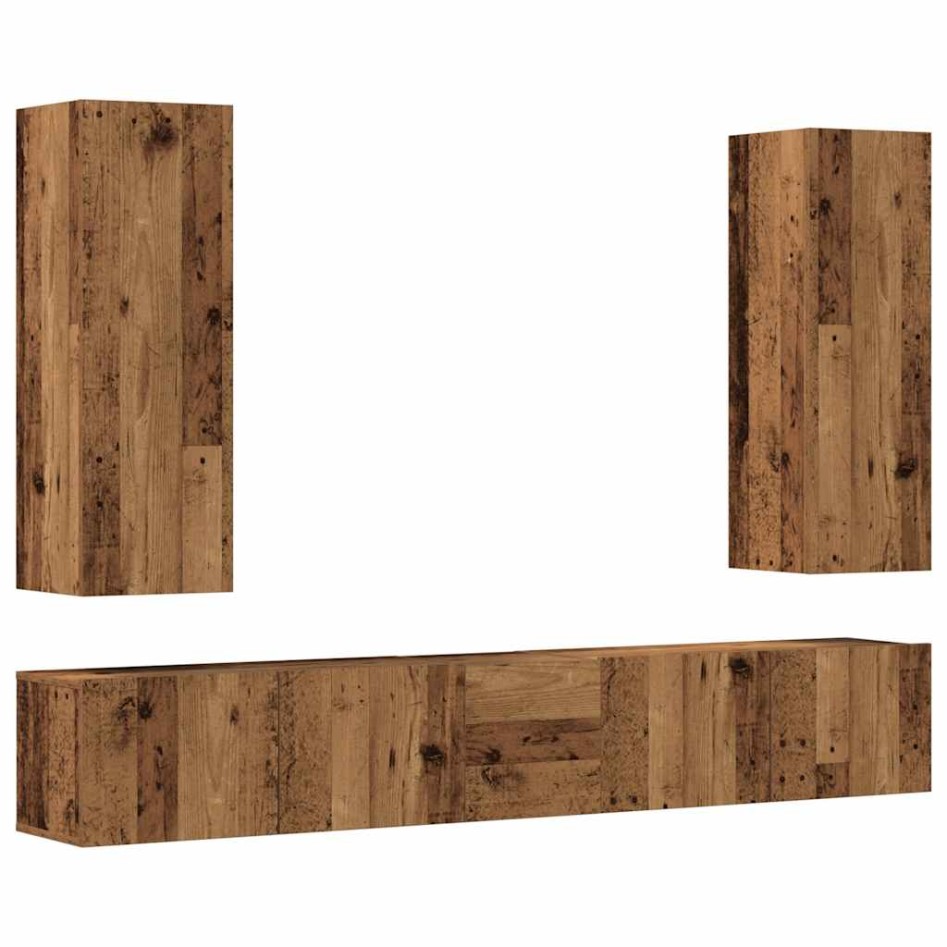 Muebles de TV de pared 5 uds madera vieja madera de