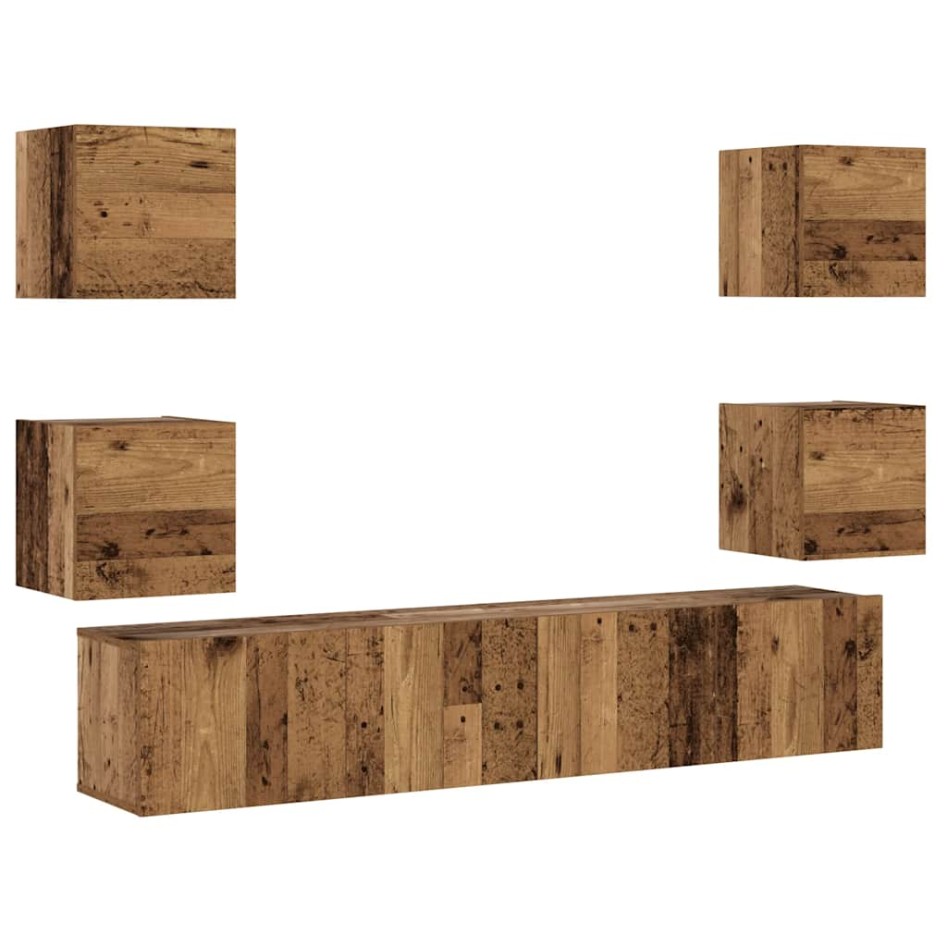 Muebles de TV de pared 6 uds madera vieja madera de