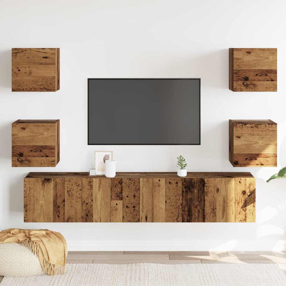 Muebles de TV de pared 6 uds madera vieja madera de