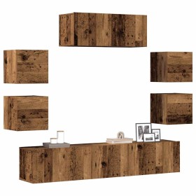 Conjunto de mueble de TV 7 piezas montado la pared madera