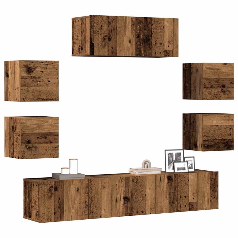 Conjunto de mueble de TV 7 piezas montado la pared madera