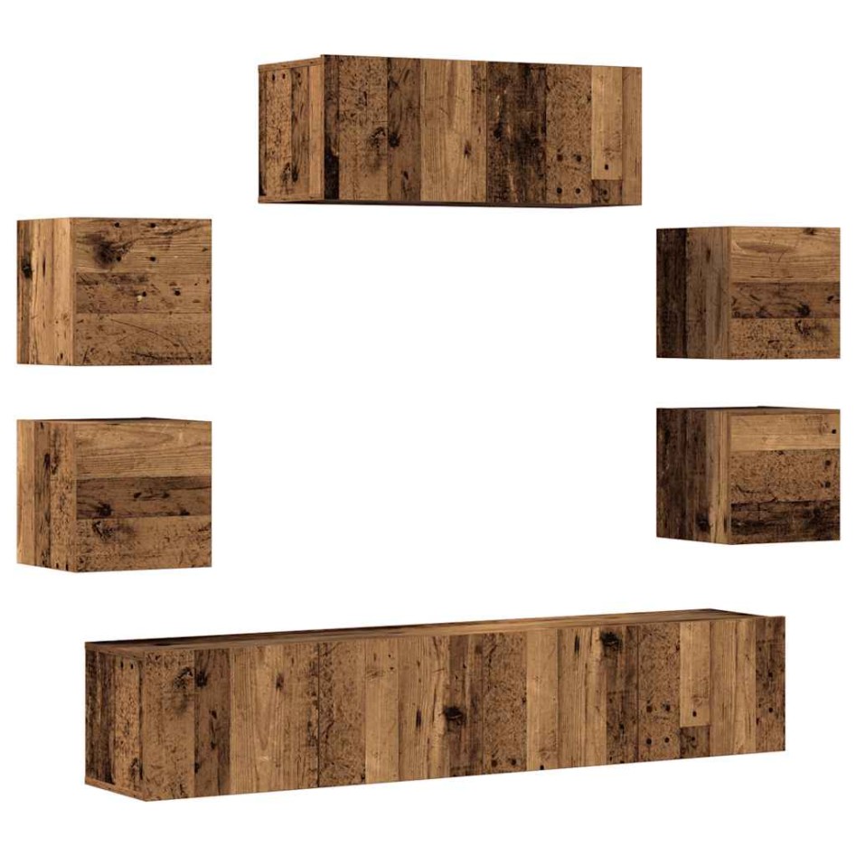 Conjunto de mueble de TV 7 piezas montado la pared madera