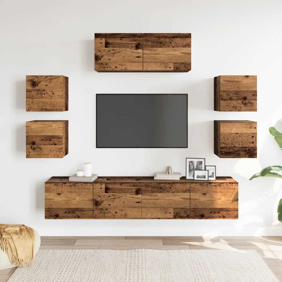Conjunto de mueble de TV 7 piezas montado la pared madera