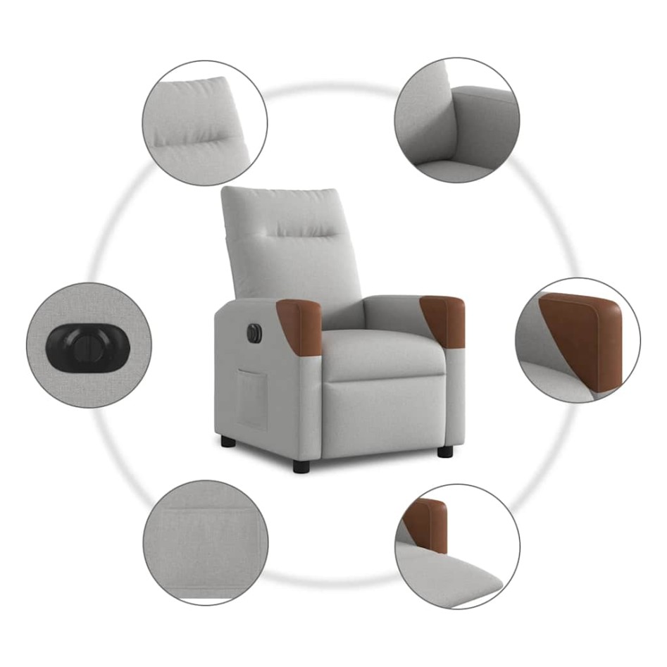 Sillón reclinable eléctrico de tela gris