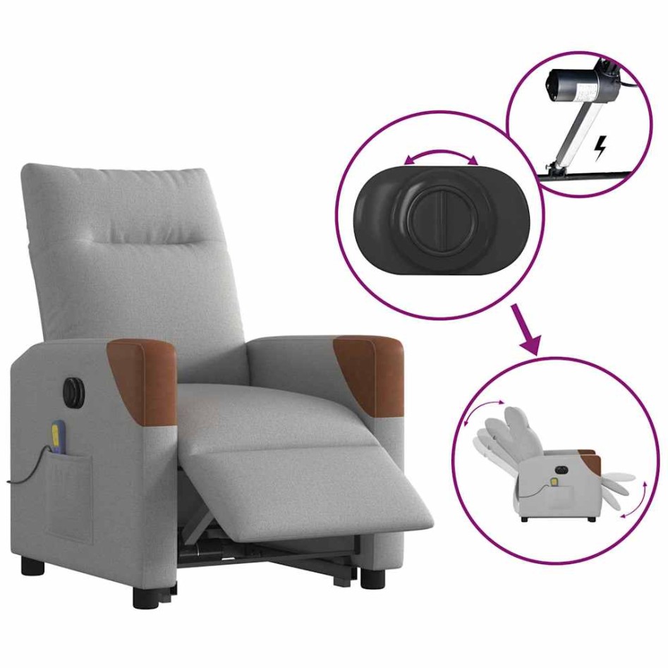 Sillón de masaje eléctrico reclinable elevable tela gris