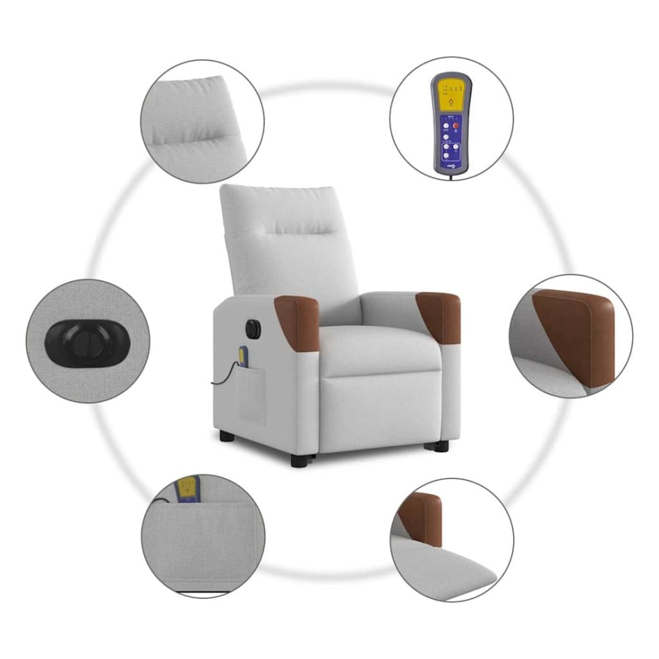 Sillón de masaje eléctrico reclinable elevable tela gris
