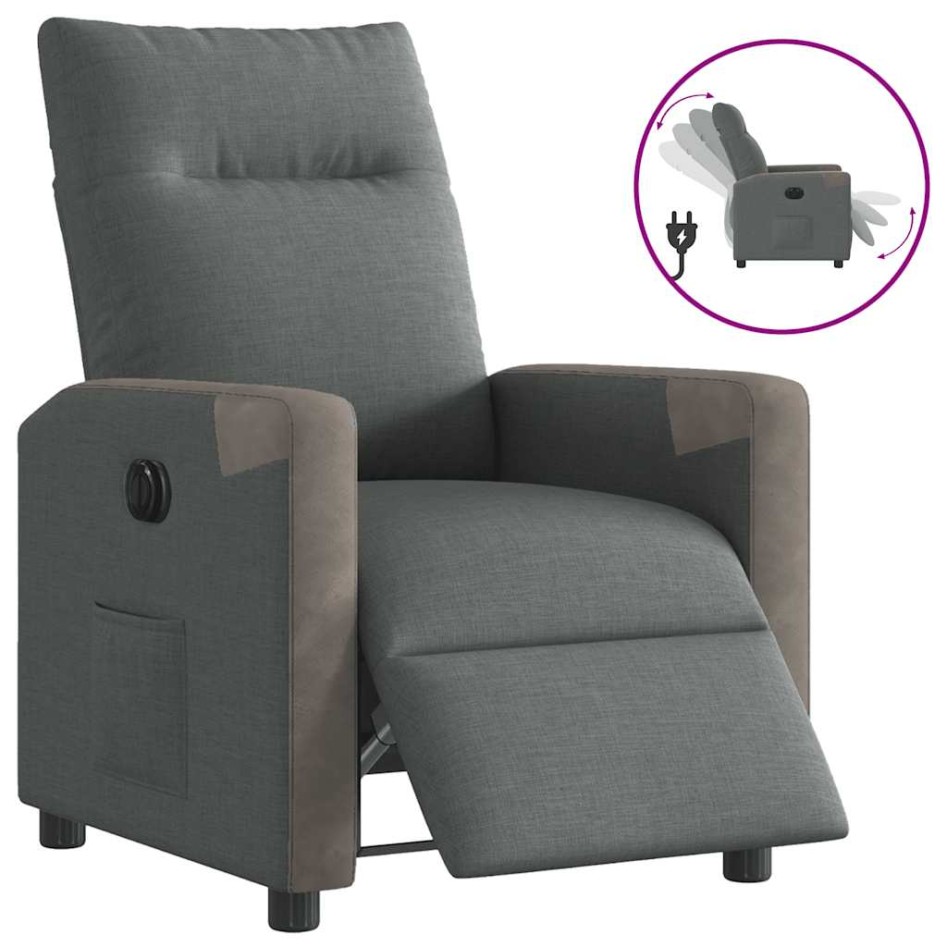 Sillón reclinable eléctrico de tela gris