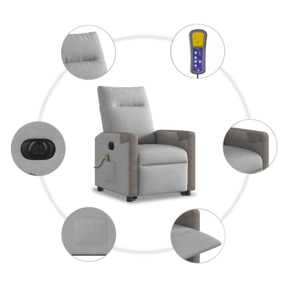 Sillón de masaje eléctrico reclinable elevable tela gris