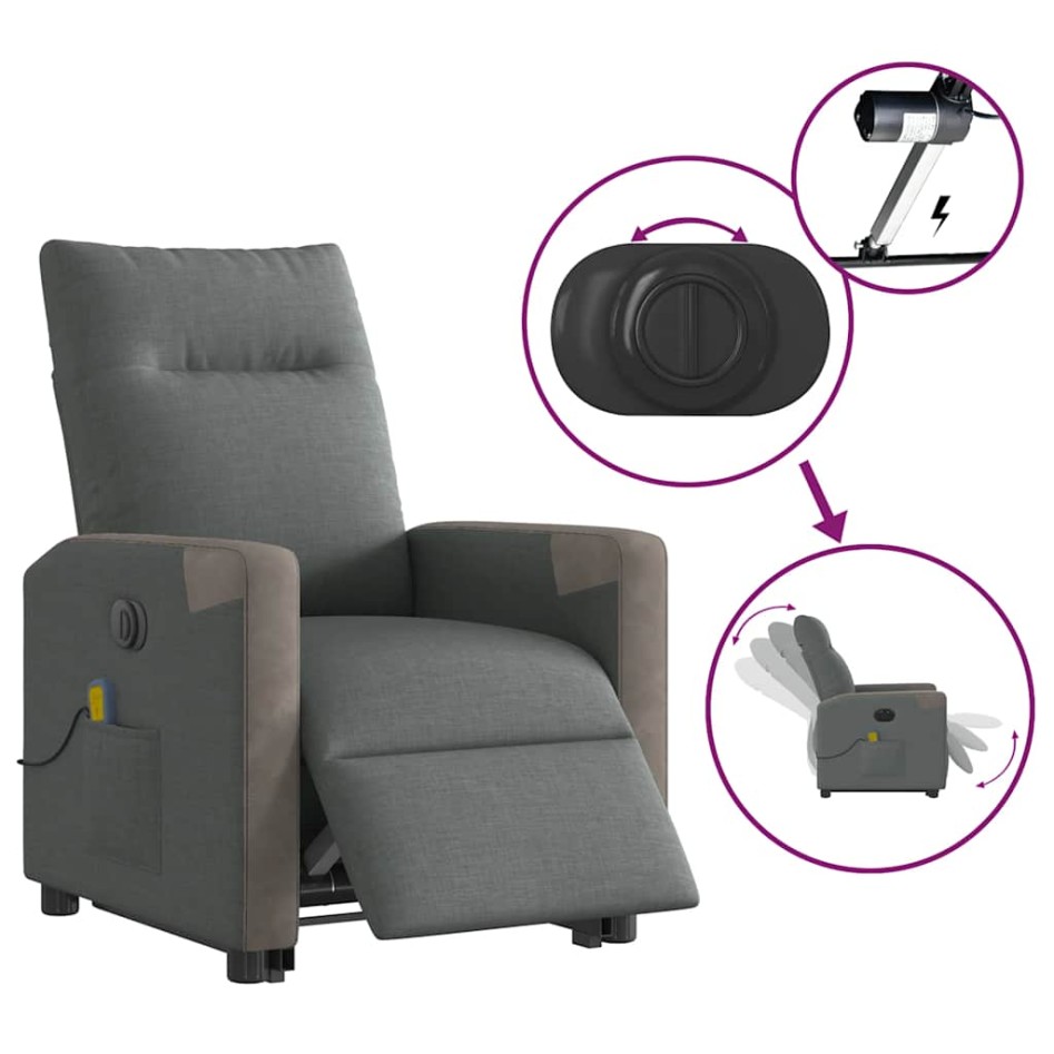 Sillón de masaje eléctrico reclinable elevable tela gris
