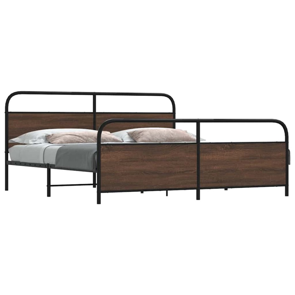 Estructura de cama sin colchón metal roble marrón 200x200