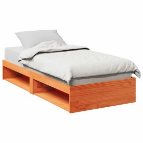 Sofá cama sin colchón madera maciza pino marrón cera 90x190
