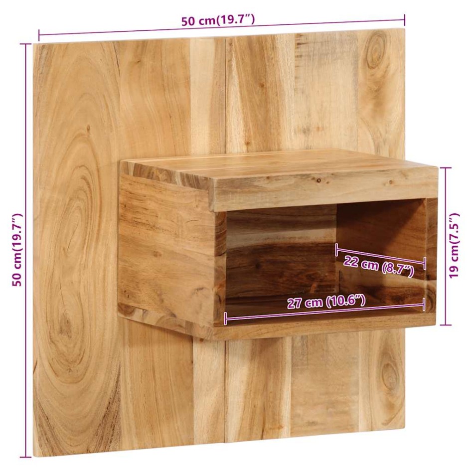 Mesita de noche madera maciza de acacia 50x27x50