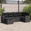 Set de sofás de jardín 6 piezas y cojines ratán sintético negro