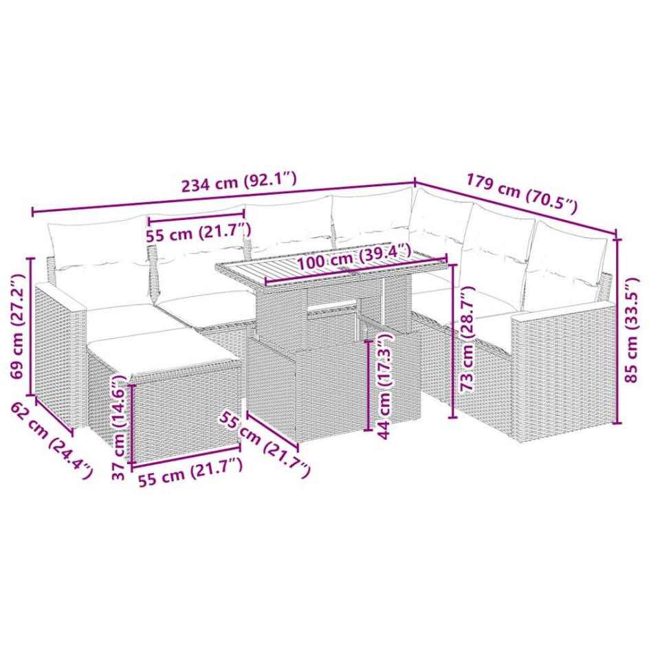 Juego de sofás de jardín con cojines beige 8 pzas ratán