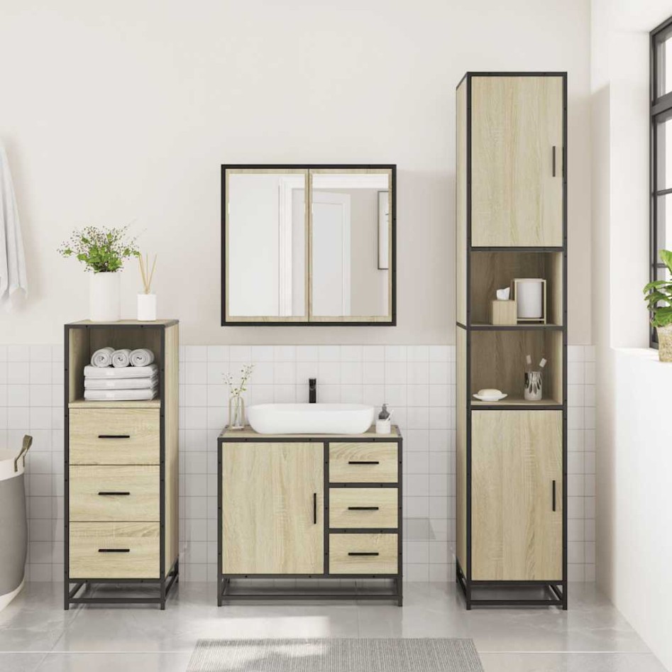 Set de muebles de baño 3 pzas madera contrachapada roble