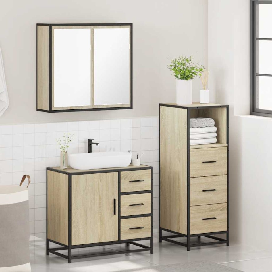 Set de muebles de baño 3 pzas madera contrachapada roble