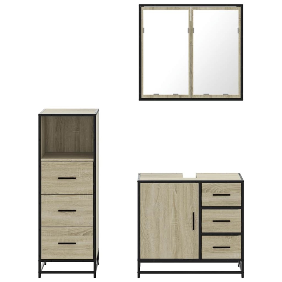 Set de muebles de baño 3 pzas madera contrachapada roble