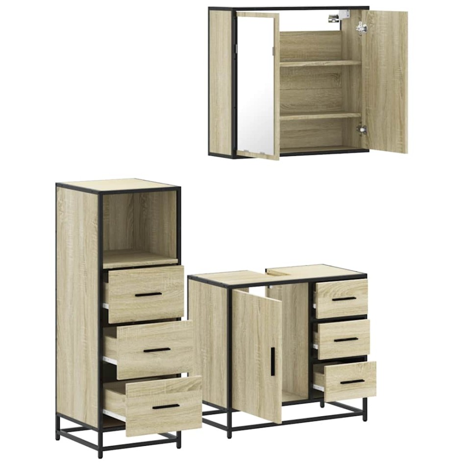 Set de muebles de baño 3 pzas madera contrachapada roble