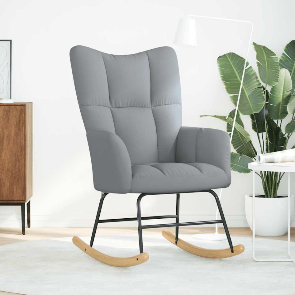 Silla mecedora de tela gris