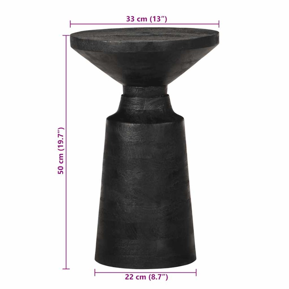 Mesa auxiliar madera maciza de mango negra Ø33x50